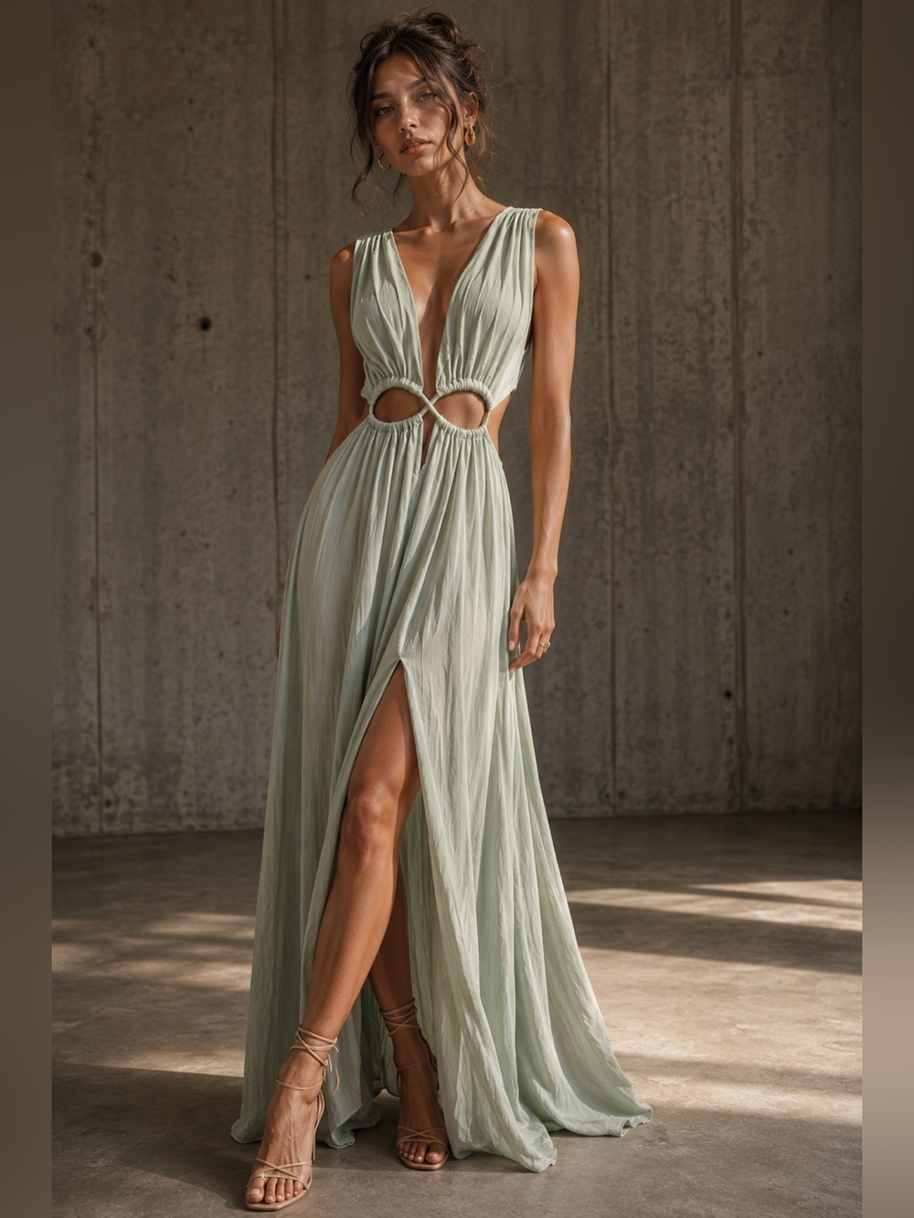 The Vintage Shop Maxi Dress Moss Green S bohemian preppy wedding summer resort